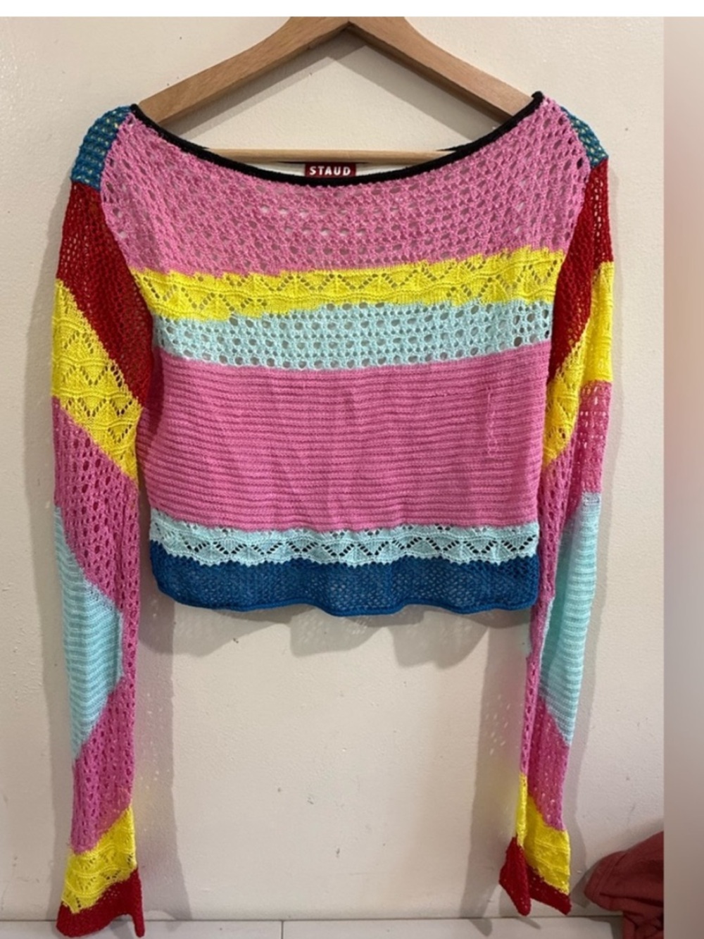 STAUD Multicolor Striped Crochet Crop Top - Pink, Blue, Yellow, Red - Picture 5 of 6